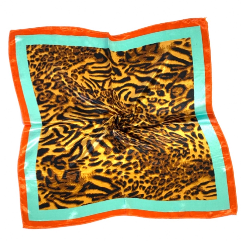 Orange/Teal Border Leopard Neckerchief Bag Scarf